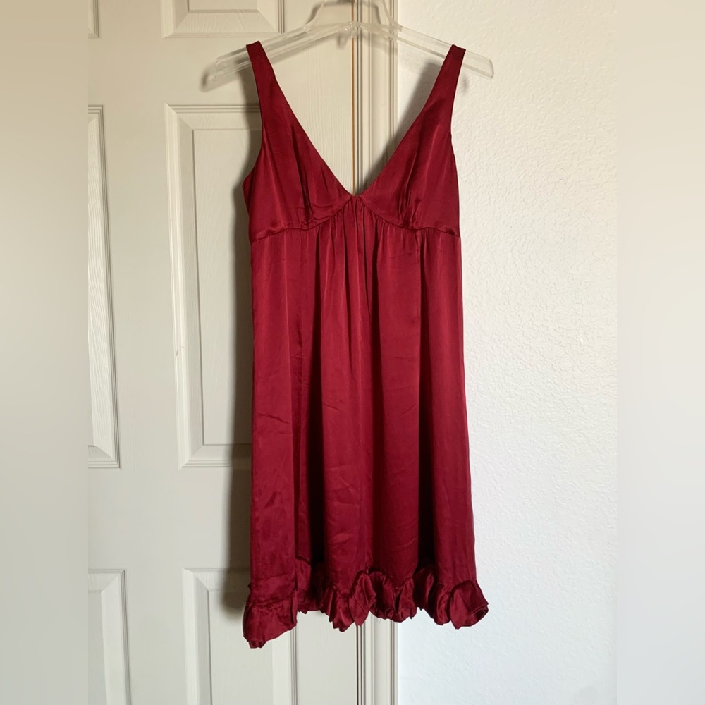 red silk dress
